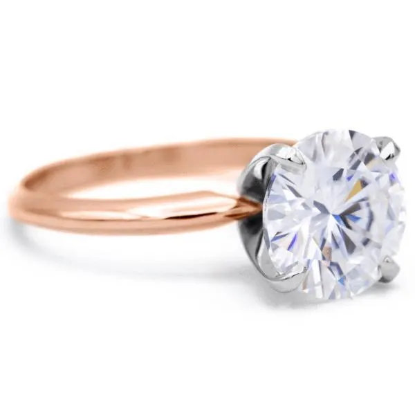 Round Center Stone 14K or 18K TwoTone Rose Gold Band and White Gold 4 Prongs Solitaire Ring Fire Brilliance Rings