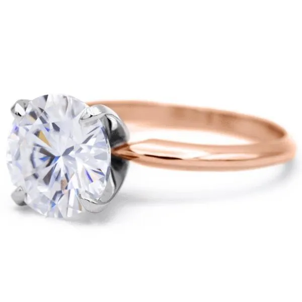Round Center Stone 14K or 18K TwoTone Rose Gold Band and White Gold 4 Prongs Solitaire Ring Fire Brilliance Rings