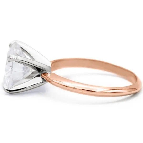 Round Center Stone 14K or 18K TwoTone Rose Gold Band and White Gold 4 Prongs Solitaire Ring Fire Brilliance Rings