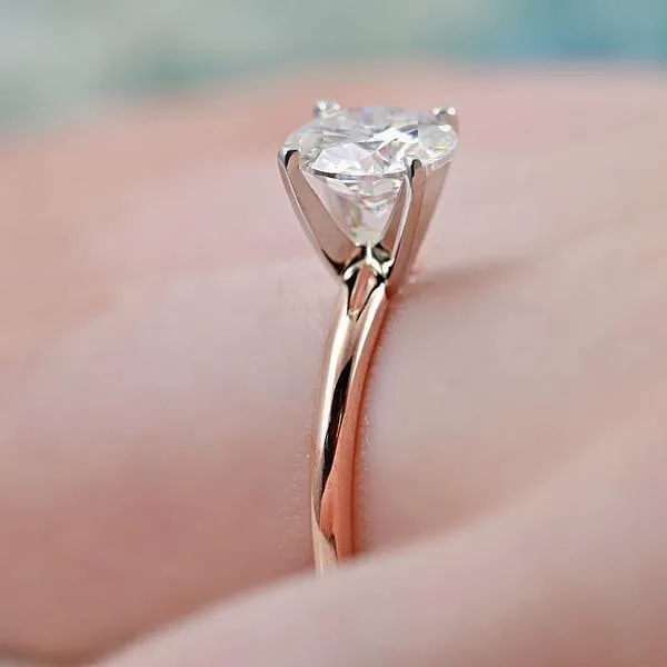 Round Center Stone 14K or 18K TwoTone Rose Gold Band and White Gold 4 Prongs Solitaire Ring Fire Brilliance Rings