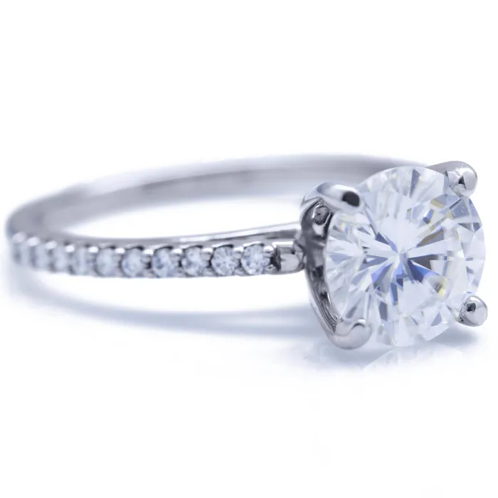 Round Center Stone 4 Prongs Diamond Accent Ice Cathedral Solitaire Ring Fire Brilliance Rings