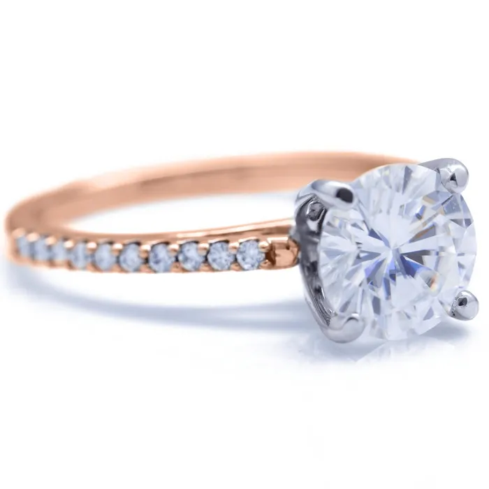 Round Center Stone 4 Prongs Diamond Accent Ice Cathedral Solitaire Ring Fire Brilliance Rings