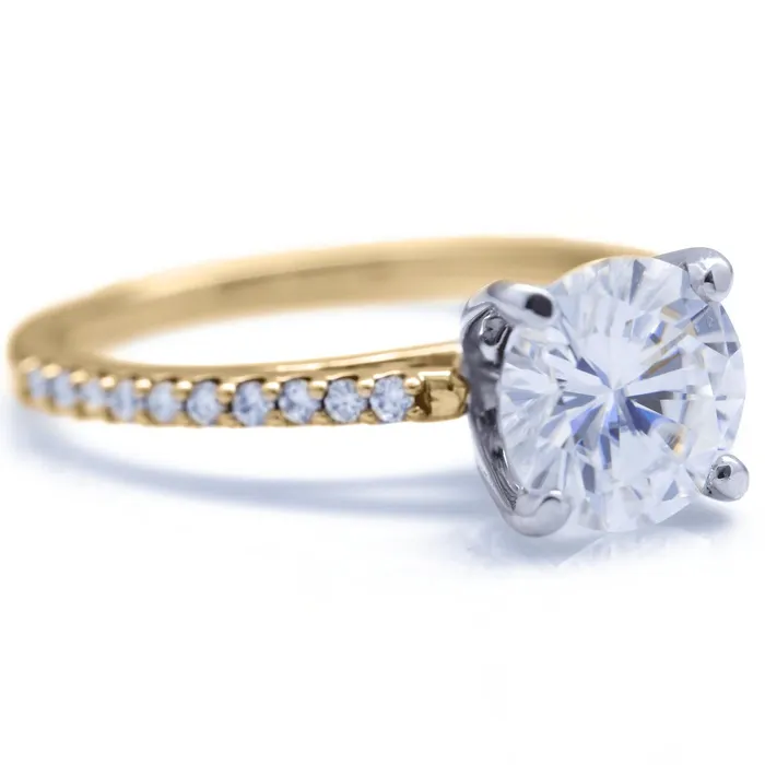 Round Center Stone 4 Prongs Diamond Accent Ice Cathedral Solitaire Ring Fire Brilliance Rings