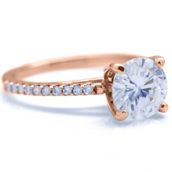 Round Center Stone 4 Prongs Diamond Accent Ice Cathedral Solitaire Ring Fire Brilliance Rings
