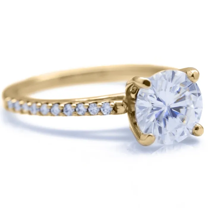Round Center Stone 4 Prongs Diamond Accent Ice Cathedral Solitaire Ring Fire Brilliance Rings