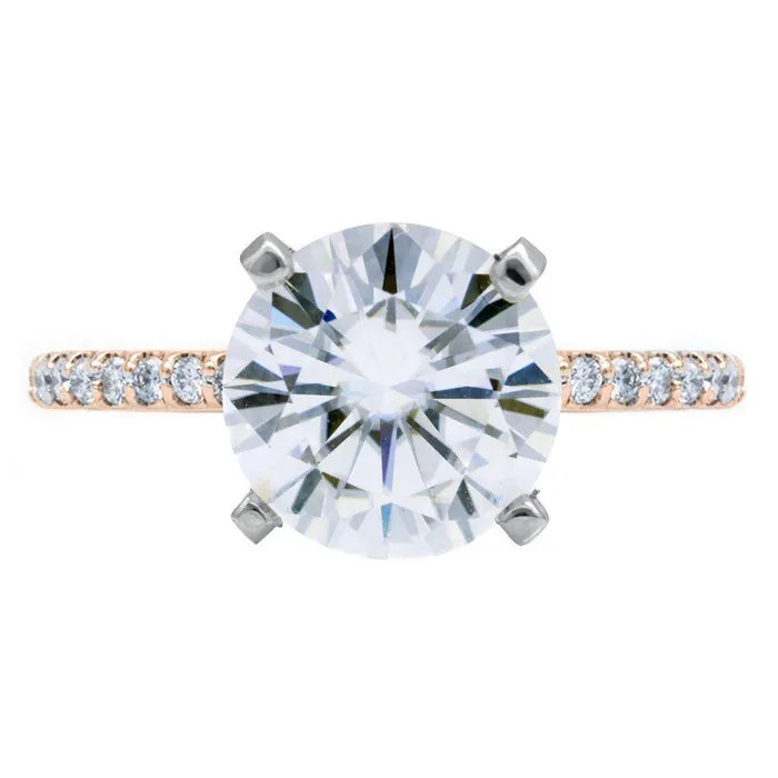 Round Center Stone 4 Prongs Diamond Accent Ice Cathedral Solitaire Ring Fire Brilliance Rings