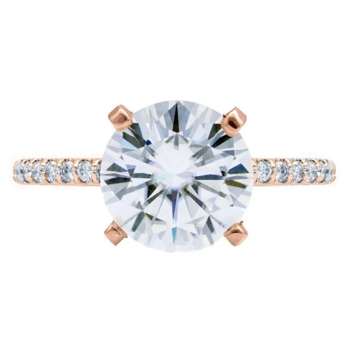 Round Center Stone 4 Prongs Diamond Accent Ice Cathedral Solitaire Ring Fire Brilliance Rings