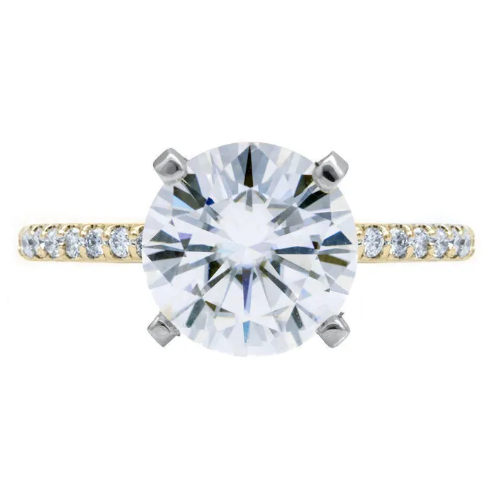 Round Center Stone 4 Prongs Diamond Accent Ice Cathedral Solitaire Ring Fire Brilliance Rings