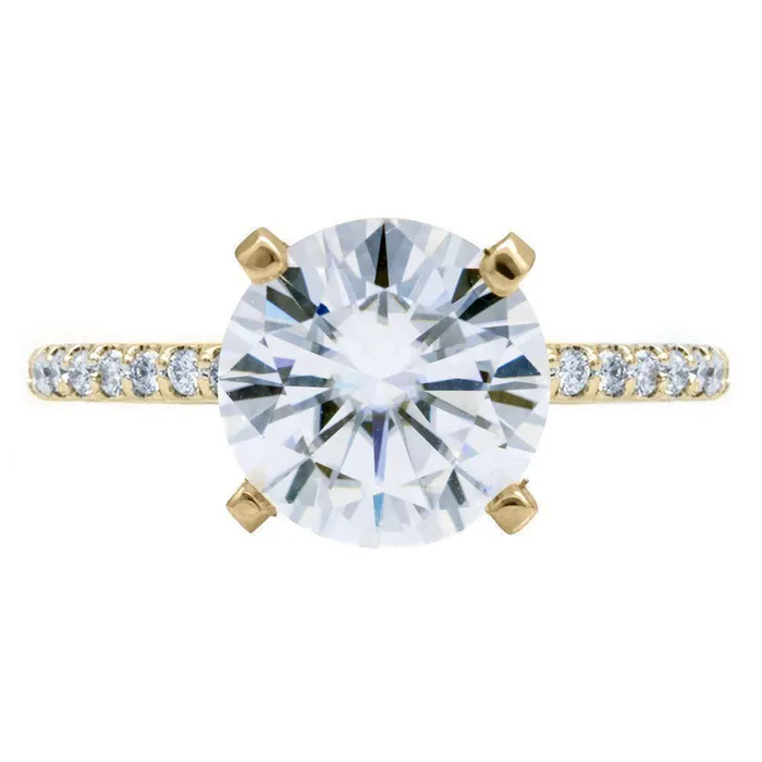Round Center Stone 4 Prongs Diamond Accent Ice Cathedral Solitaire Ring Fire Brilliance Rings