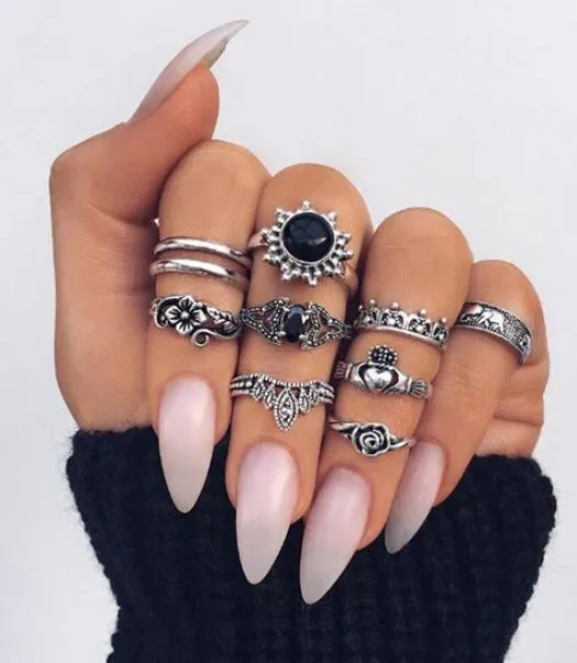 RS91 Silver Color 10 pc Ring Set 02 Rings