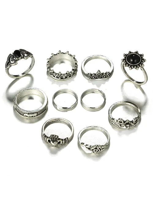 RS91 Silver Color 10 pc Ring Set 02 Rings