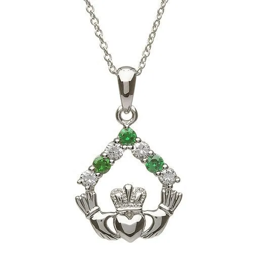 Shanore Necklaces Green CZ Claddagh Pendant