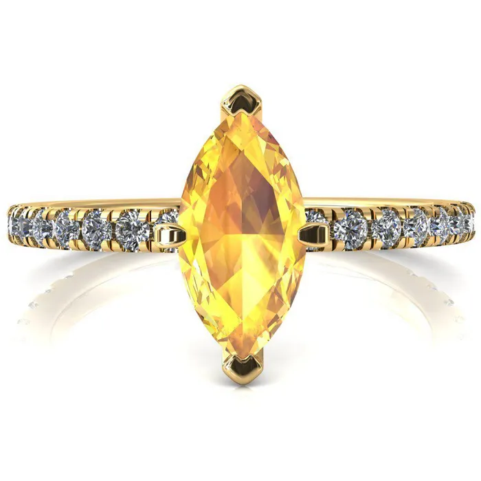 Sicili Marquise Yellow Sapphire 6 Prong 34 Micro Pave Diamond Engagement Ring Fire Brilliance Rings
