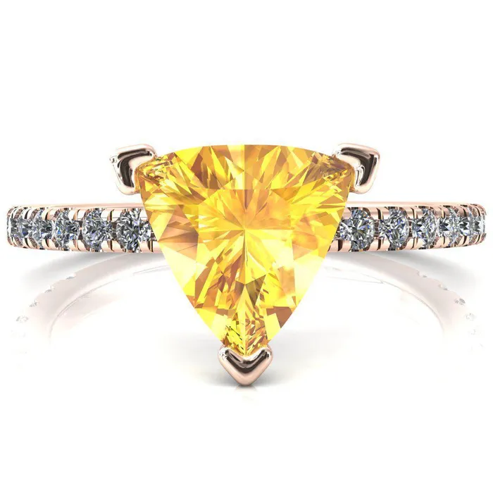 Sicili Trillion Yellow Sapphire 3 Prong 34 Micro Pave Diamond Engagement Ring Fire Brilliance Rings
