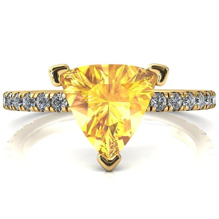 Sicili Trillion Yellow Sapphire 3 Prong 34 Micro Pave Diamond Engagement Ring Fire Brilliance Rings