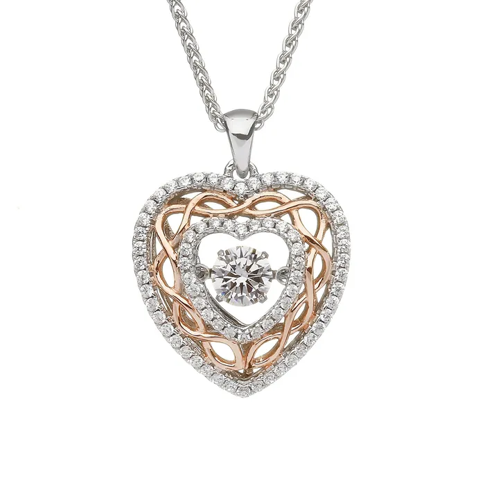Silver Pendant Dancing Stone Celtic Knot Heart Boru Necklaces