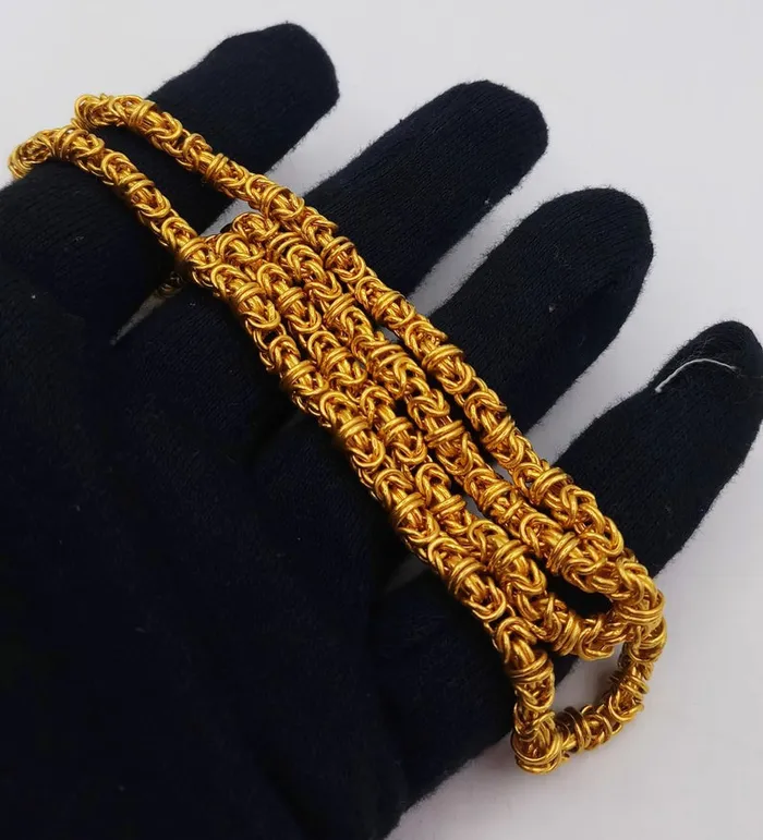 Solid 22 inches long 22k yellow gold handmade fabulous byzantine stylish chain necklace unisex gifting jewel TRIBAL ORNAMENTS Necklaces