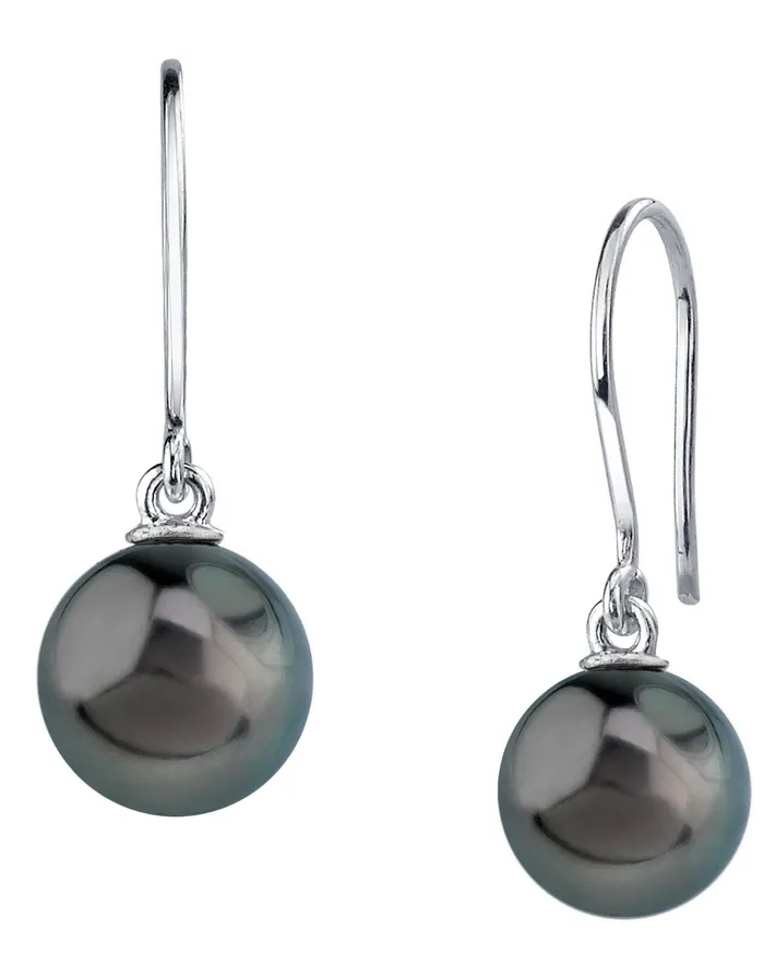 spt Earrings Black Tahitian Pearl Sheperd Hook Dangle Earrings