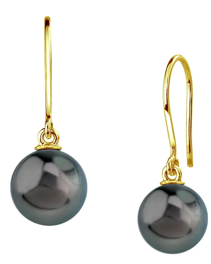 spt Earrings Black Tahitian Pearl Sheperd Hook Dangle Earrings