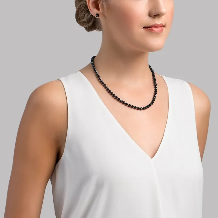 spt Necklaces Black Japanese Akoya Choker Length Pearl Necklace 5055mm AA Quality
