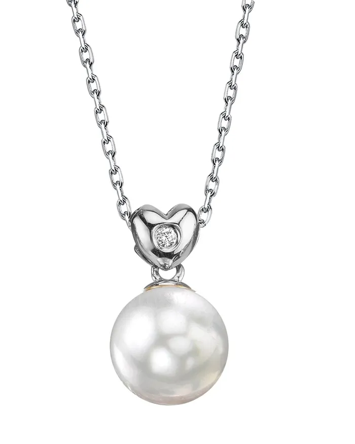 spt Necklaces White South Sea Pearl Diamond Sweetheart Pendant