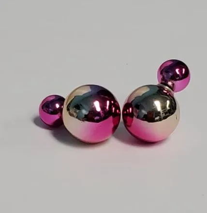 susan E1252 Pink Champagne Two Tone Double Ball Earrings Earrings