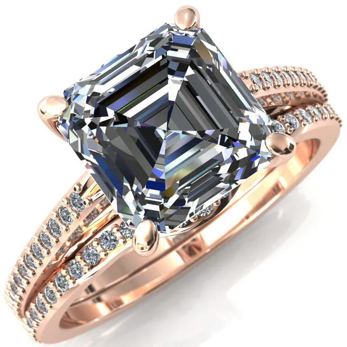 Sylvia Asscher Moissanite HalfEternity Diamond ProngSet Ring Fire Brilliance Rings Sylvia Asscher Moissanite HalfEternity Diamond ProngSet Ring Fire Brilliance Rings