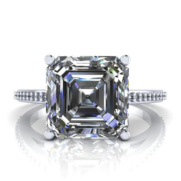 Sylvia Asscher Moissanite HalfEternity Diamond ProngSet Ring Fire Brilliance Rings