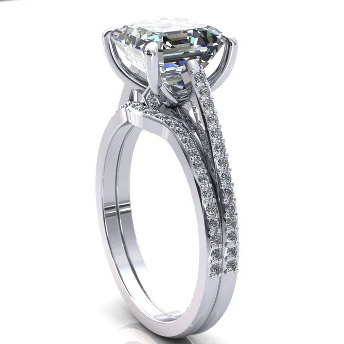 Sylvia Asscher Moissanite HalfEternity Diamond ProngSet Ring Fire Brilliance Rings