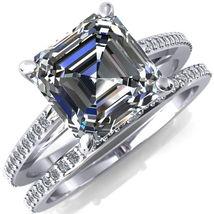 Sylvia Asscher Moissanite HalfEternity Diamond ProngSet Ring Fire Brilliance Rings