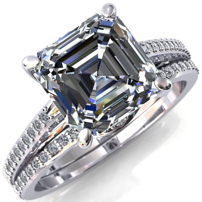 Sylvia Asscher Moissanite HalfEternity Diamond ProngSet Ring Fire Brilliance Rings