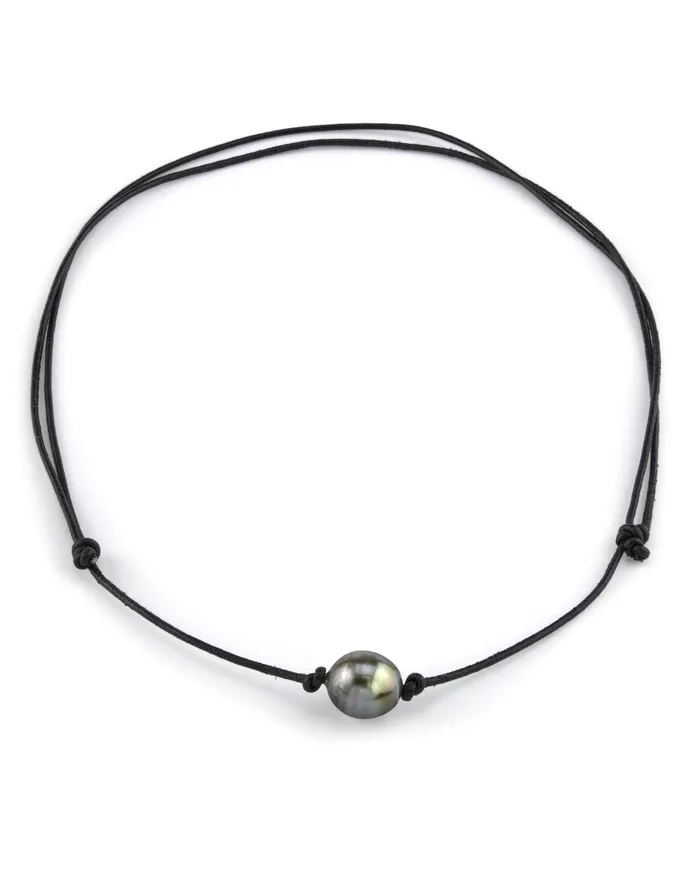 Tahitian Baroque Pearl Leather Adjustable Necklace for Men SPT Necklaces