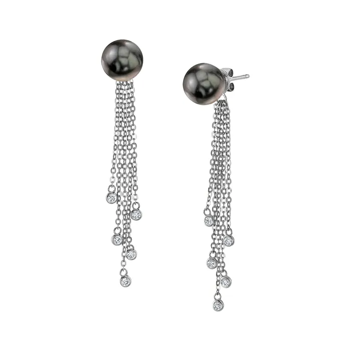 Tahitian South Sea Pearl Diamond Double Tear Earrings spt Earrings