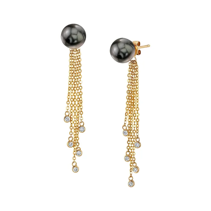 Tahitian South Sea Pearl Diamond Double Tear Earrings spt Earrings