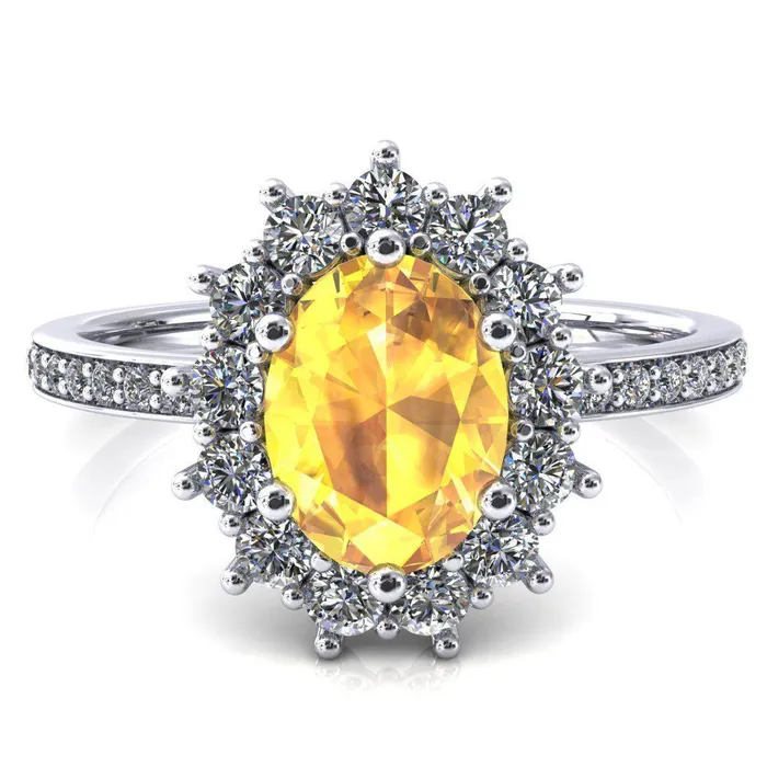 The Duchess Oval Yellow Sapphire 6 Prong Diamond Cluster Halo Ring Fire Brilliance Rings The Duchess Oval Yellow Sapphire 6 Prong Diamond Cluster Halo Ring Fire Brilliance Rings