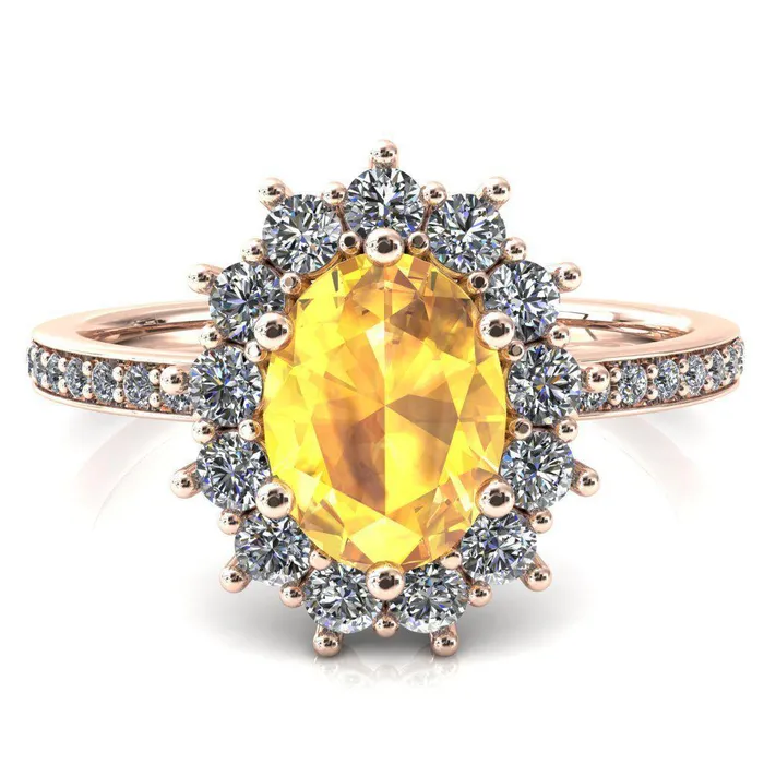 The Duchess Oval Yellow Sapphire 6 Prong Diamond Cluster Halo Ring Fire Brilliance Rings