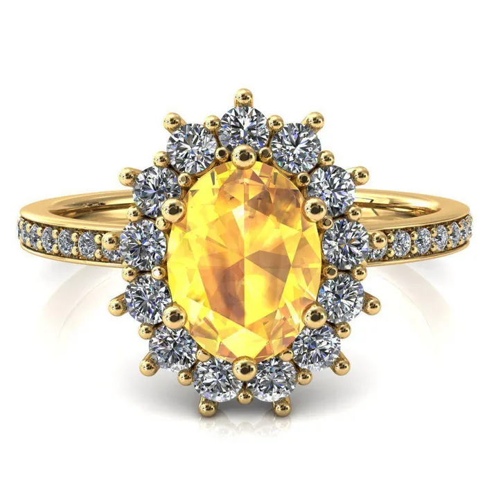 The Duchess Oval Yellow Sapphire 6 Prong Diamond Cluster Halo Ring Fire Brilliance Rings