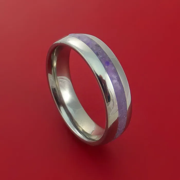 Titanium and Sugilite Ring Custom Made Wedding Band Lavulite Lashbrook Rings Titanium and Sugilite Ring Custom Made Wedding Band Lavulite Lashbrook Rings