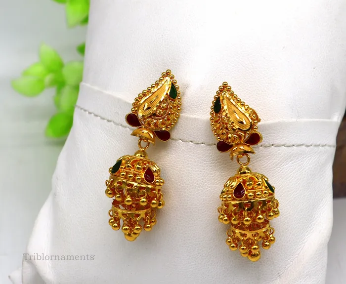 TRIBAL ORNAMENTS 22kt yellow gold customized filigree work stud earring jhumki amazing stunning brides jhumka earring best gifting earrings er128 Earrings