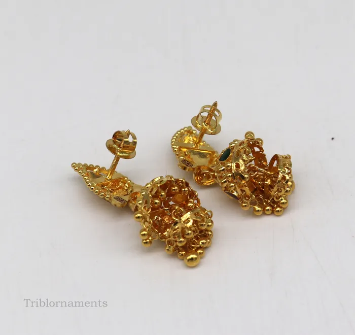 TRIBAL ORNAMENTS 22kt yellow gold customized filigree work stud earring jhumki amazing stunning brides jhumka earring best gifting earrings er128 Earrings