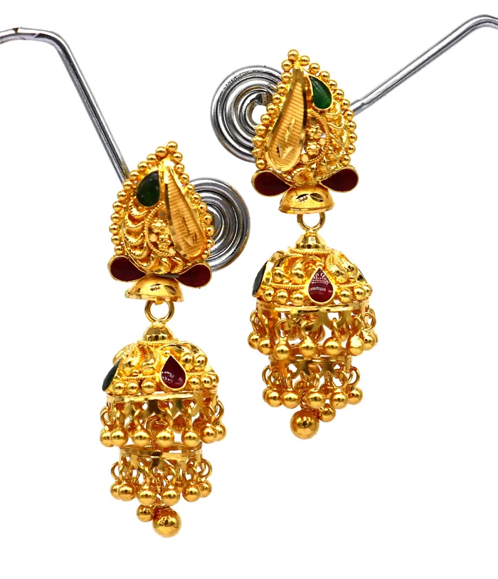 TRIBAL ORNAMENTS 22kt yellow gold customized filigree work stud earring jhumki amazing stunning brides jhumka earring best gifting earrings er128 Earrings