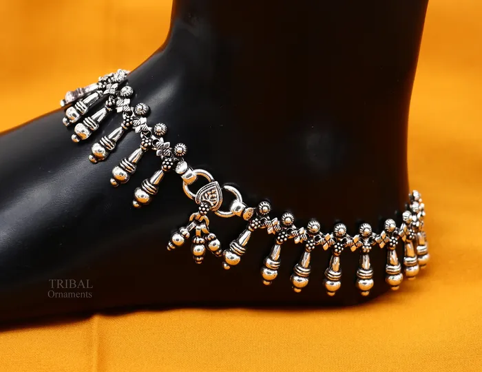TRIBAL ORNAMENTS 925 fine sterling silver Vintage design Handcrafted anklets feet bracelet gorgeous hanging drops tribal wedding belly dance jewelry nank275 Bracelets