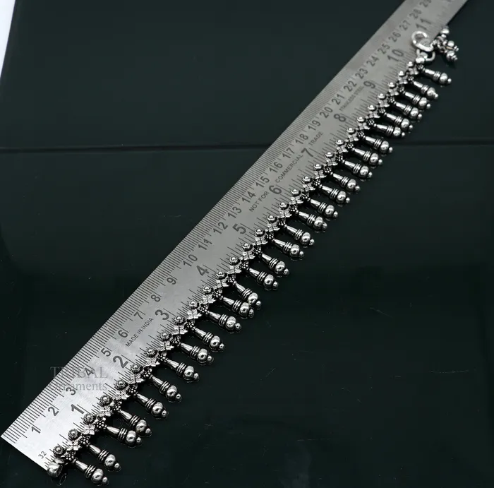 TRIBAL ORNAMENTS 925 fine sterling silver Vintage design Handcrafted anklets feet bracelet gorgeous hanging drops tribal wedding belly dance jewelry nank275 Bracelets