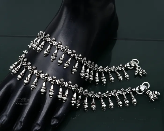 TRIBAL ORNAMENTS 925 fine sterling silver Vintage design Handcrafted anklets feet bracelet gorgeous hanging drops tribal wedding belly dance jewelry nank275 Bracelets