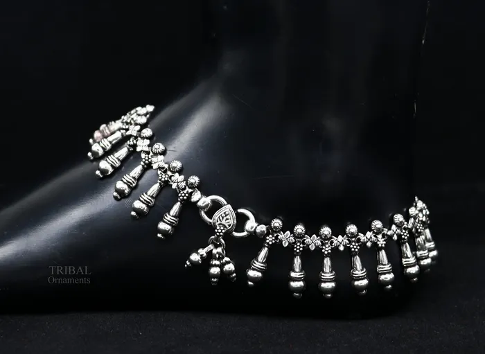 TRIBAL ORNAMENTS 925 fine sterling silver Vintage design Handcrafted anklets feet bracelet gorgeous hanging drops tribal wedding belly dance jewelry nank275 Bracelets