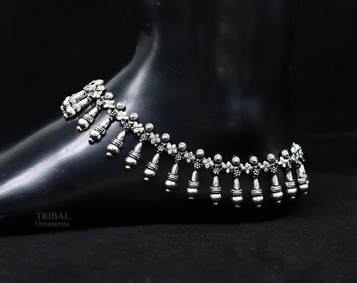 TRIBAL ORNAMENTS 925 fine sterling silver Vintage design Handcrafted anklets feet bracelet gorgeous hanging drops tribal wedding belly dance jewelry nank275 Bracelets