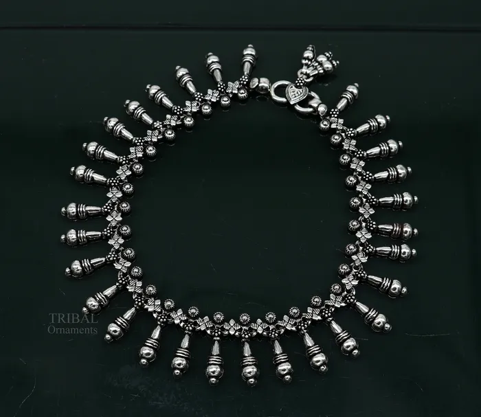TRIBAL ORNAMENTS 925 fine sterling silver Vintage design Handcrafted anklets feet bracelet gorgeous hanging drops tribal wedding belly dance jewelry nank275 Bracelets