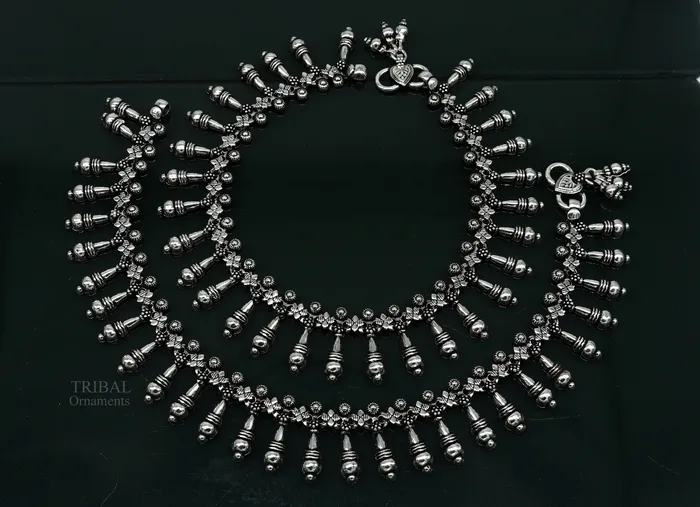 TRIBAL ORNAMENTS 925 fine sterling silver Vintage design Handcrafted anklets feet bracelet gorgeous hanging drops tribal wedding belly dance jewelry nank275 Bracelets