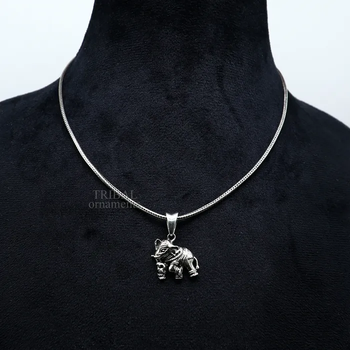 TRIBAL ORNAMENTS 925 sterling silver amazing design small elephant pendant amazing exclusive divine pendant necklace gifting jewelry india ssp1581 Necklaces