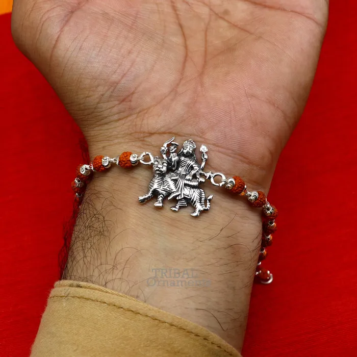 TRIBAL ORNAMENTS 925 Sterling silver divine Durgabhawani mataji Rakhi bracelet best gift rudraksh with goddess Rakhi for brothers for special gifing rk236 Bracelets TRIBAL ORNAMENTS 925 Sterling silver divine Durgabhawani mataji Rakhi bracelet best gift rudraksh with goddess Rakhi for brothers for special gifing rk236 Bracelets